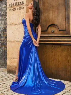 Robe de bal en polyester à col en c艙ur robe de bal sans manches plissée robes de soirée