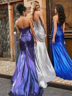 Robe de bal en polyester à col en c艙ur robe de bal sans manches plissée robes de soirée
