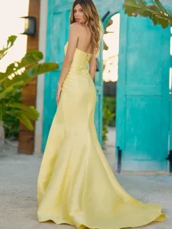 Robe de bal en tissu satiné sans bretelles sirène sans manches fendue sur le devant robes de soirée