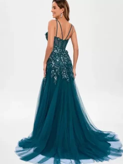 Robe de bal en tulle sans bretelles style sirène sans manches à paillettes robes de soirée