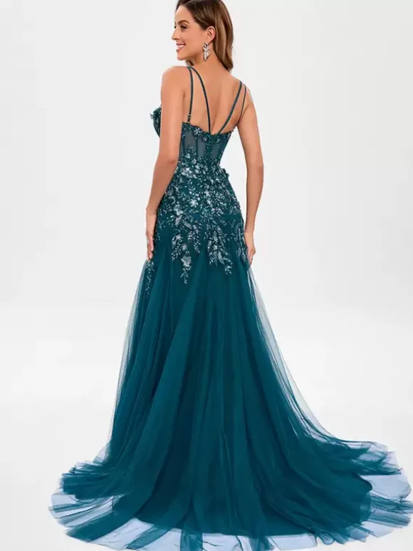 Robe de bal en tulle sans bretelles style sirène sans manches à paillettes robes de soirée