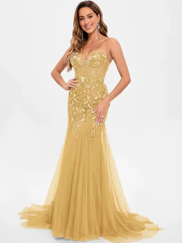 Robe de bal en tulle sans bretelles style sirène sans manches à paillettes robes de soirée