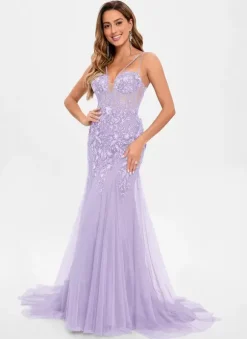 Robe de bal en tulle sans bretelles style sirène sans manches à paillettes robes de soirée