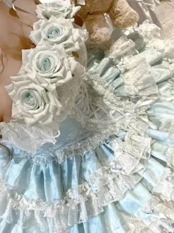 Robe de ballerine Lolita pour homme bleue et rose à volants JSK à lacets robe Sweet Lolita