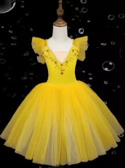 Robe de ballerine rose brodée en polyester pour fille tenue de spectacle