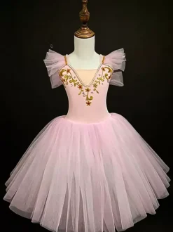 Robe de ballerine rose brodée en polyester pour fille tenue de spectacle