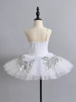 Robe de Ballet blanche femme adulte ballerine paillettes volants dentelle Polyester robe vêtements de danse