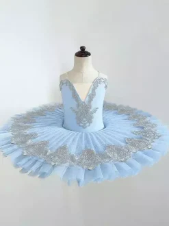 Robe de Ballet bleu ciel clair femme adulte ballerine volants dentelle Polyester robe vêtements de danse