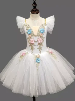 Robe de ballet bleu ciel clair pour enfants robe tutu à volants et fleurs tenue de danse