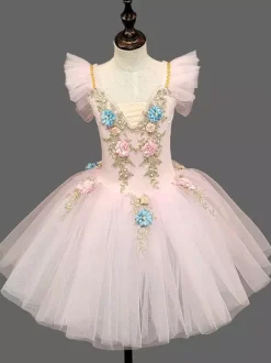 Robe de ballet bleu ciel clair pour enfants robe tutu à volants et fleurs tenue de danse