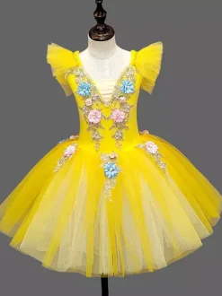 Robe de ballet bleu ciel clair pour enfants robe tutu à volants et fleurs tenue de danse