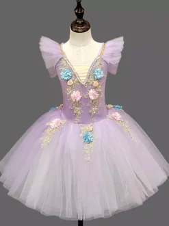 Robe de ballet bleu ciel clair pour enfants robe tutu à volants et fleurs tenue de danse