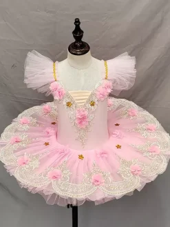 Robe de ballet bleu ciel clair pour fille ballerine en polyester dentelle appliquée robe en tulle tenue de spectacle