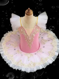 Robe de Ballet bleue enfant filles ballerine à volants dentelle brodée