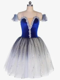 Robe de Ballet Bleue Femme Enfant Ballerine Strass Volants Dentelle Polyester Robe Performance Wear