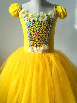 Robe de Ballet jaune femmes enfants ensemble de robe à paillettes fleurs costume