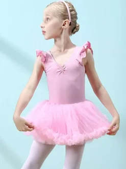 Robe de ballet lilas femme enfant danseuse découpée volants oeuvre plissée mélange de coton robe tunique vêtements de danse costume de danse