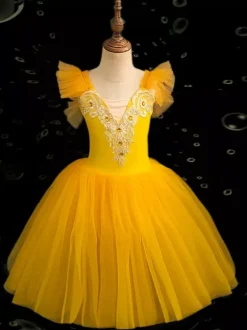 Robe de ballet pour enfants filles caraco en dentelle épaules ouvertes jupe justaucorps lac des cygnes tutu costumes de ballerine pour compétition