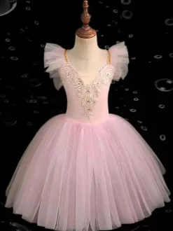 Robe de ballet pour enfants filles caraco en dentelle épaules ouvertes jupe justaucorps lac des cygnes tutu costumes de ballerine pour compétition