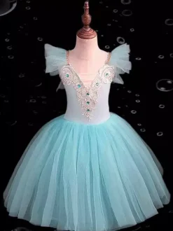 Robe de ballet pour enfants filles caraco en dentelle épaules ouvertes jupe justaucorps lac des cygnes tutu costumes de ballerine pour compétition