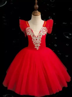 Robe de ballet pour enfants filles caraco en dentelle épaules ouvertes jupe justaucorps lac des cygnes tutu costumes de ballerine pour compétition
