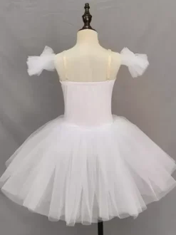Robe de ballet pour enfants filles caraco en dentelle épaules ouvertes jupe justaucorps lac des cygnes tutu costumes de ballerine pour compétition