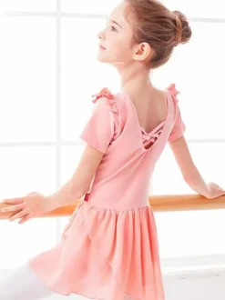 Robe de ballet Rose Ballerine enfants Arcs plissés Dos Nu Robe Tunique Vêtements de danse fille costume de danse