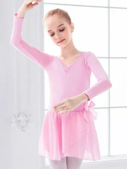 Robe de ballet rose danseuse enfants arcs plissés 艙uvre d'art plissée en mélange de coton robe tunique vêtements de performance fille costume de danse