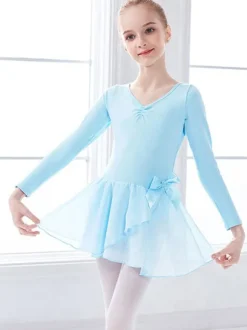 Robe de ballet rose danseuse enfants arcs plissés 艙uvre d'art plissée en mélange de coton robe tunique vêtements de performance fille costume de danse