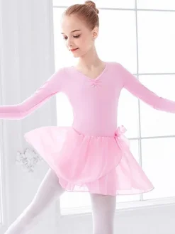 Robe de ballet rose danseuse enfants arcs plissés 艙uvre d'art plissée en mélange de coton robe tunique vêtements de performance fille costume de danse