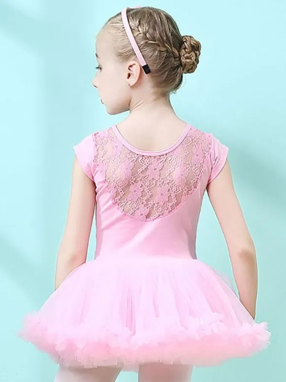 Robe de ballet rose fille enfant danseuse découpée volants oeuvre plissée mélange de coton robe tunique vêtements de performance