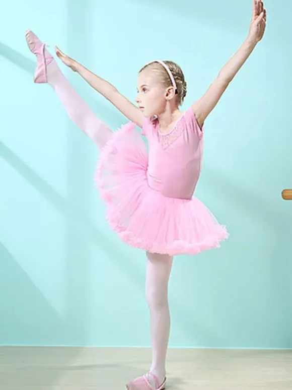 Robe de ballet rose fille enfant danseuse découpée volants oeuvre plissée mélange de coton robe tunique vêtements de performance