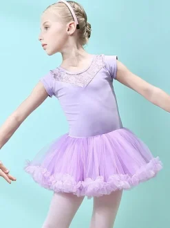 Robe de ballet rose fille enfant danseuse découpée volants oeuvre plissée mélange de coton robe tunique vêtements de performance