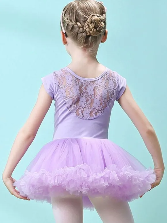 Robe de ballet rose fille enfant danseuse découpée volants oeuvre plissée mélange de coton robe tunique vêtements de performance