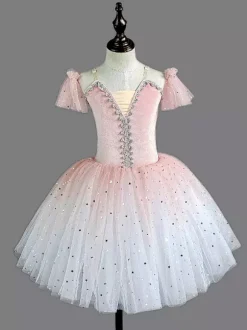 Robe de ballet rouge à sequins pour fille en polyester tenue de spectacle