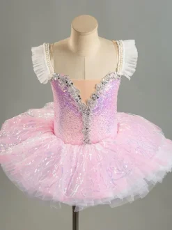 Robe de Ballet violette pour femmes et adultes ensemble de robe en Polyester ombré à volants et paillettes vêtements de danse