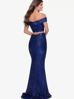 Robe de bal pailletée col bateau sirène sans manches robes de concours