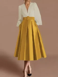 Robe de bal robe de soirée col en V satin manches longues ceinture robe de concours