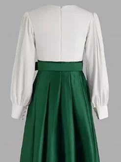 Robe de bal robe de soirée col en V satin manches longues ceinture robe de concours
