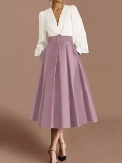 Robe de bal robe de soirée col en V satin manches longues ceinture robe de concours