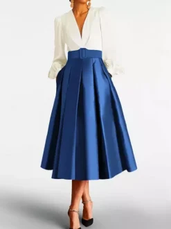 Robe de bal robe de soirée col en V satin manches longues ceinture robe de concours
