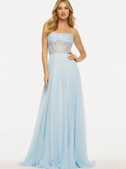 Robe de bal sans bretelles ligne a sans manches en dentelle robes d'invitées de mariage