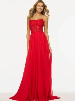 Robe de bal sans bretelles ligne a sans manches en dentelle robes d'invitées de mariage