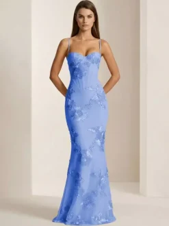 Robe de bal sirène à col c艙ur sans manches lacée ornée de fleurs en dentelle robe de soirée formelle