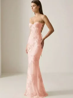Robe de bal sirène à col c艙ur sans manches lacée ornée de fleurs en dentelle robe de soirée formelle