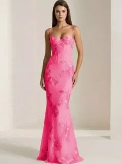 Robe de bal sirène à col c艙ur sans manches lacée ornée de fleurs en dentelle robe de soirée formelle