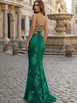 Robe de bal sirène à col c艙ur sans manches lacée ornée de fleurs en dentelle robe de soirée formelle