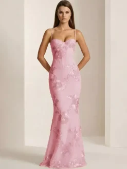 Robe de bal sirène à col c艙ur sans manches lacée ornée de fleurs en dentelle robe de soirée formelle