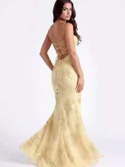 Robe de bal sirène à col c艙ur sans manches lacée ornée de fleurs en dentelle robe de soirée formelle