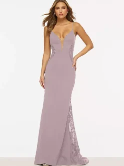 Robe de bal sirène col en V dentelle balayage dentelle robes de soirée formelles